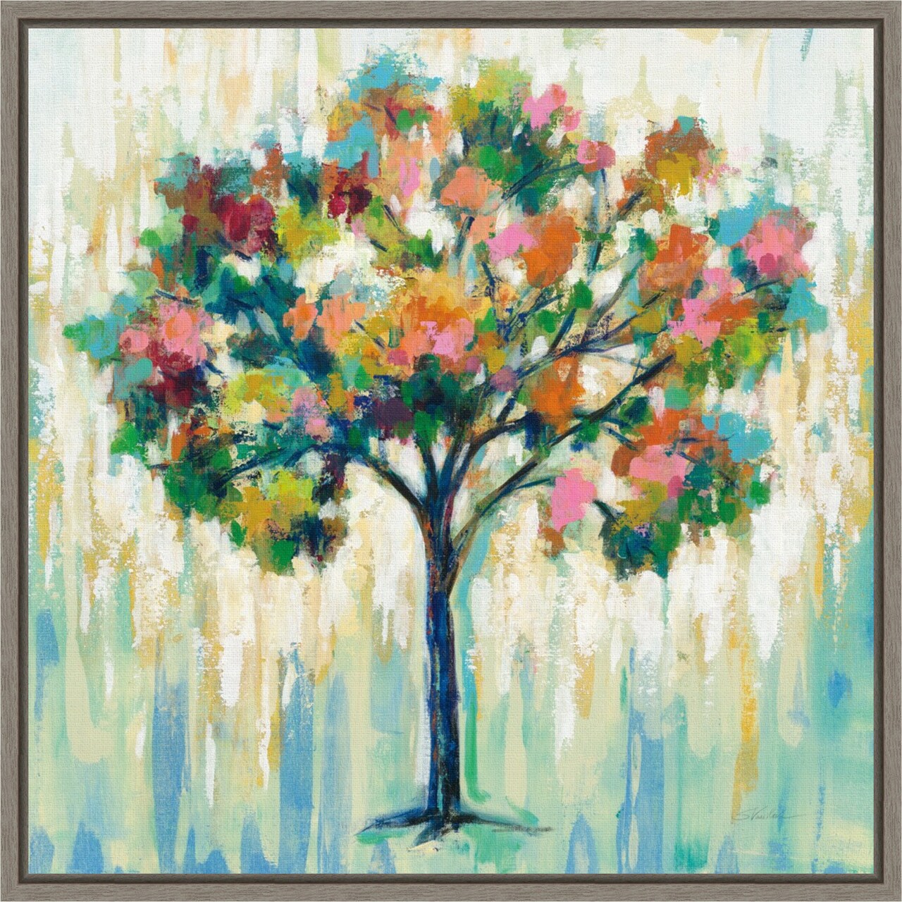 Blooming Tree by Silvia Vassileva 16-in. W x 16-in. H. Canvas Wall Art Print Framed in Grey
